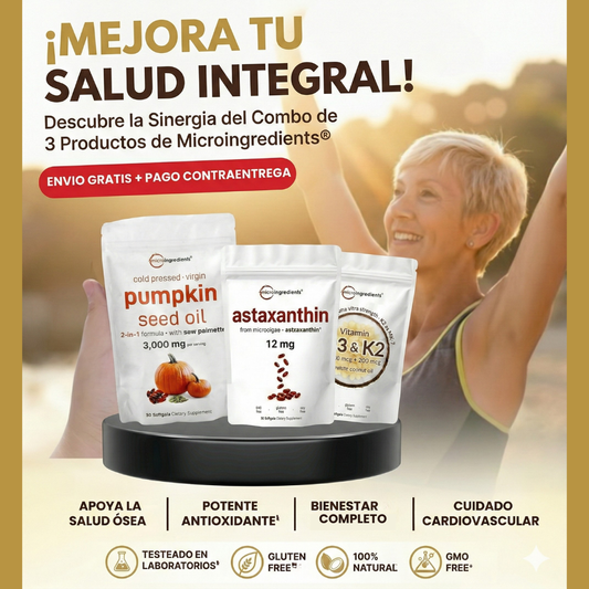 Super Combo Astaxantina, Vitamina D3+K2 y Aceite de semilla de calabaza